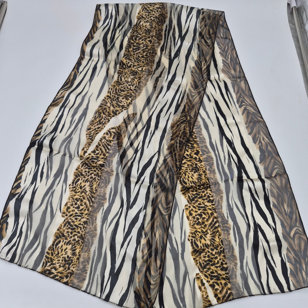 Mixed Animal Print Scarf Leopard Tiger Zebra Stripe Sheer Lightweight Oblong - Picture 2 of 2